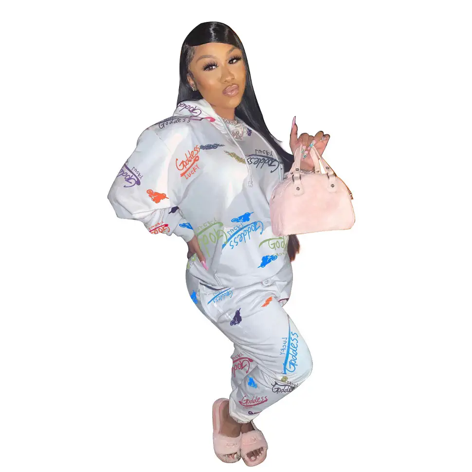 Lucky Letter Print Two-Piece Casual Suit for Women - Image 6