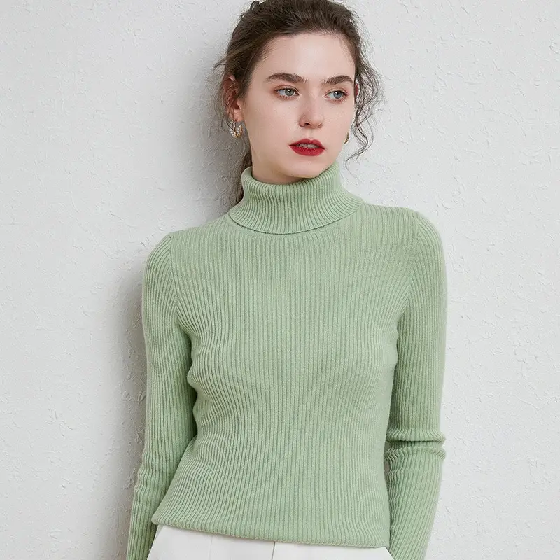 Women's Green Turtleneck Sweater 2020 Winter Slim Fit - Image 18