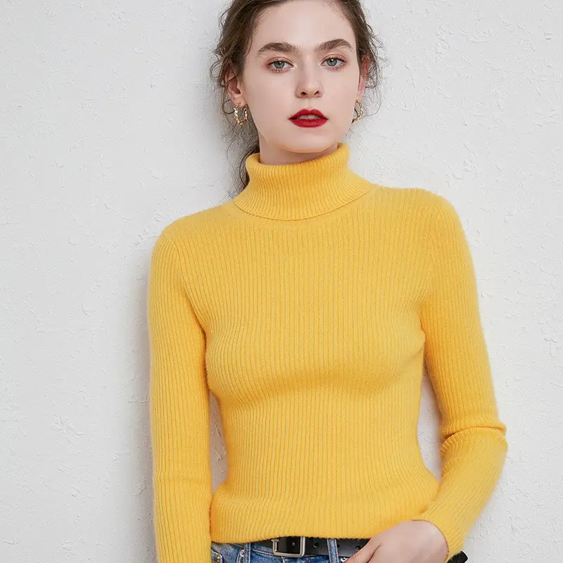 Women's Green Turtleneck Sweater 2020 Winter Slim Fit - Image 3