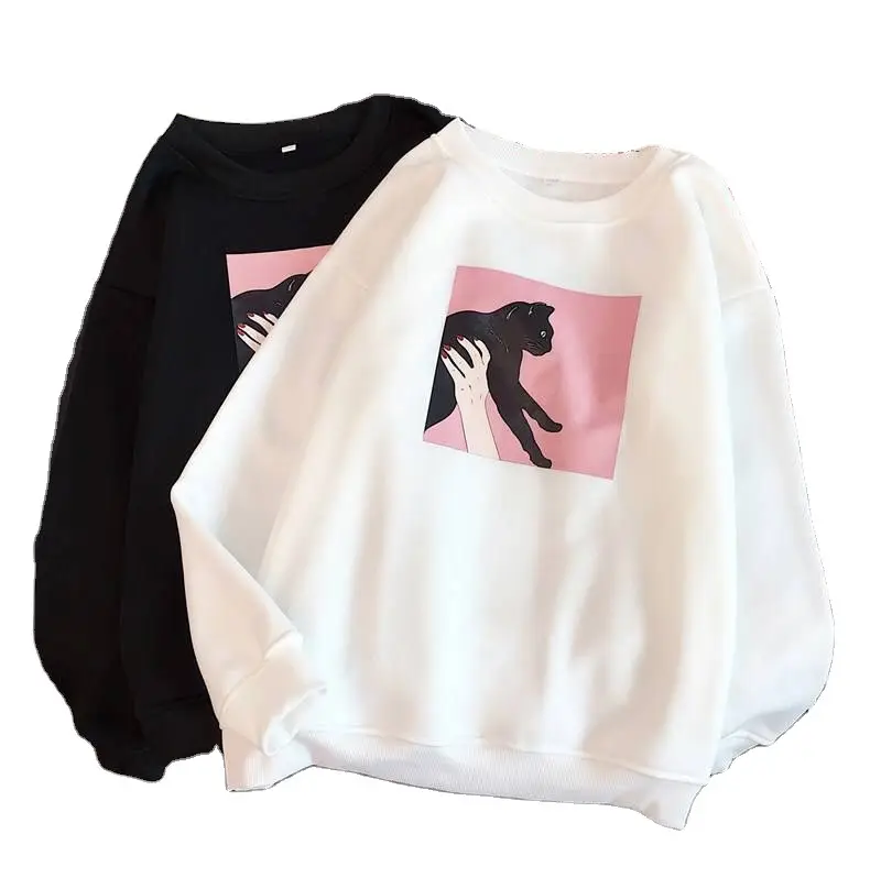 Women Velvet Printed Sweatshirt White Black Graphic