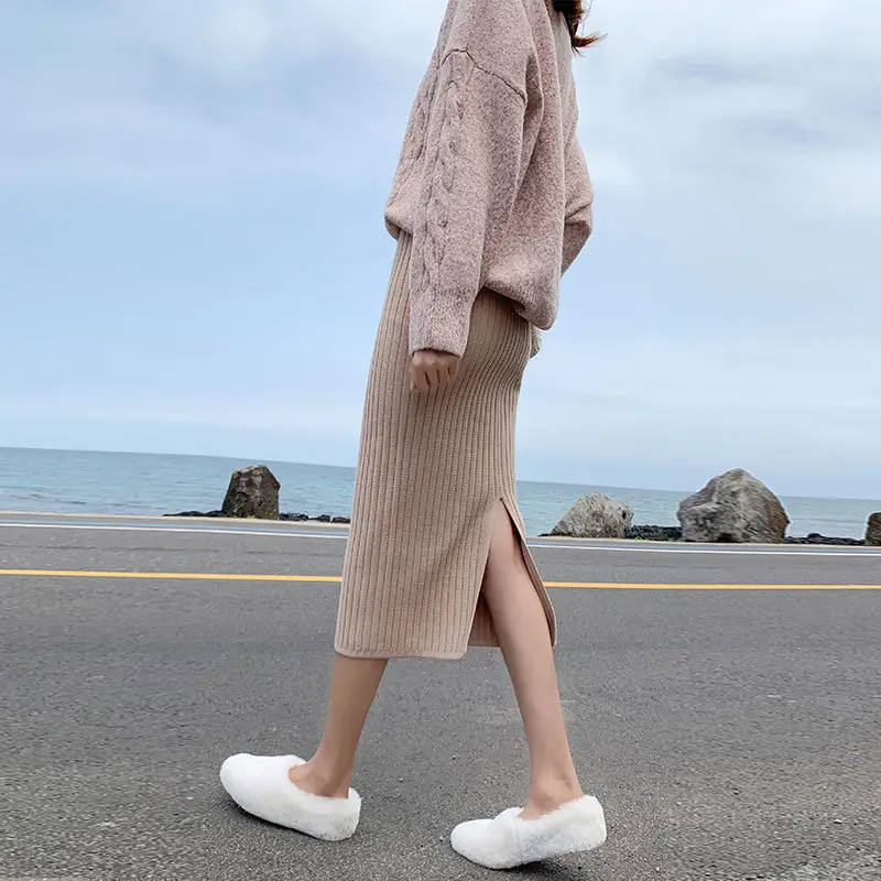 Knitted Split High Waist Skirt for Women Winter - Image 5