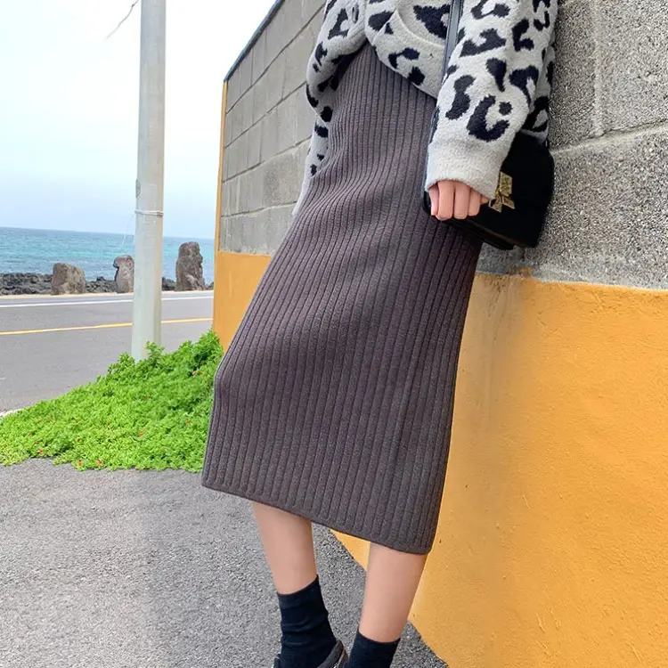 Knitted Split High Waist Skirt for Women Winter - Image 7