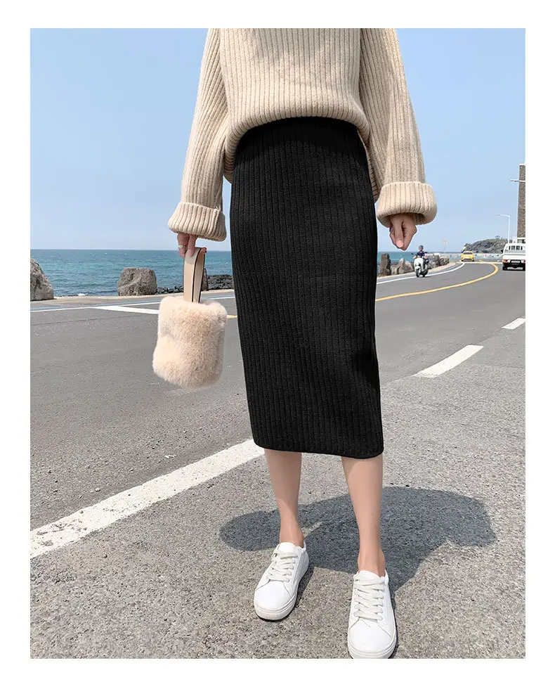 Knitted Split High Waist Skirt for Women Winter — feature 11