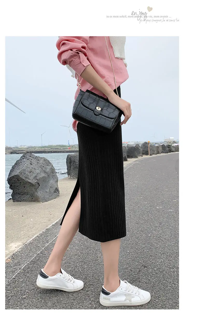 Knitted Split High Waist Skirt for Women Winter — feature 12