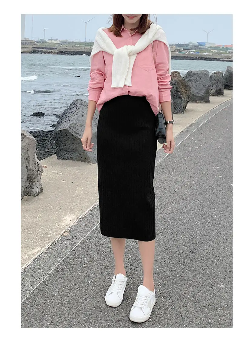 Knitted Split High Waist Skirt for Women Winter — feature 13