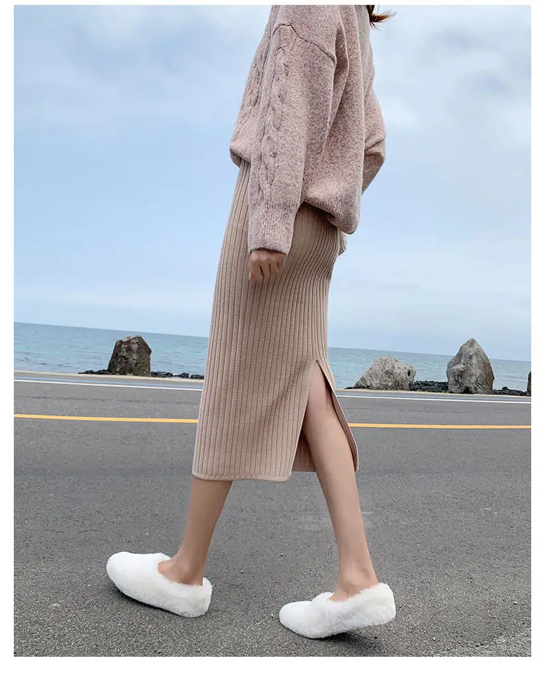 Knitted Split High Waist Skirt for Women Winter — feature 15