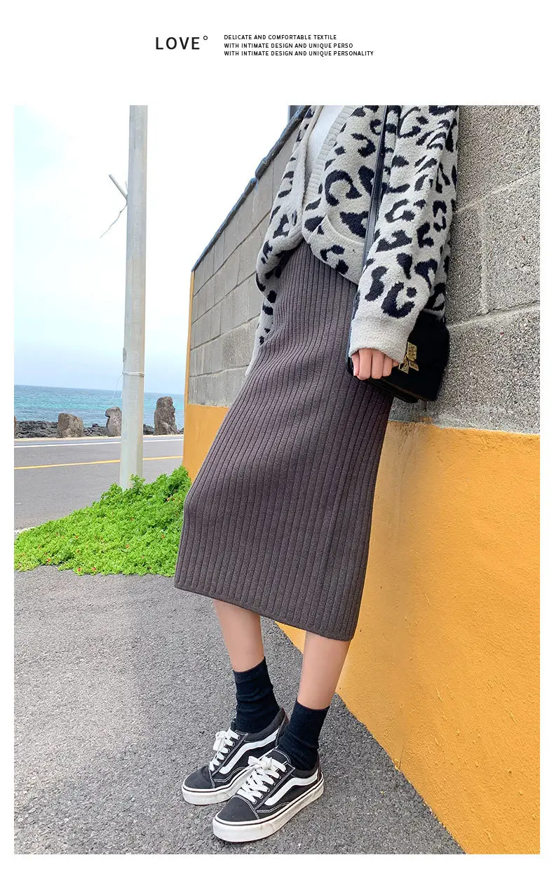 Knitted Split High Waist Skirt for Women Winter — feature 19