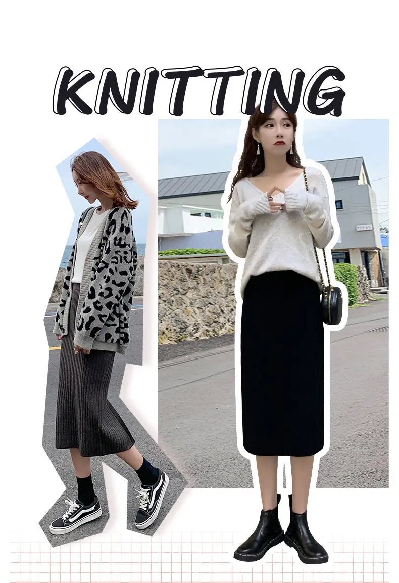 Knitted Split High Waist Skirt for Women Winter — feature 2