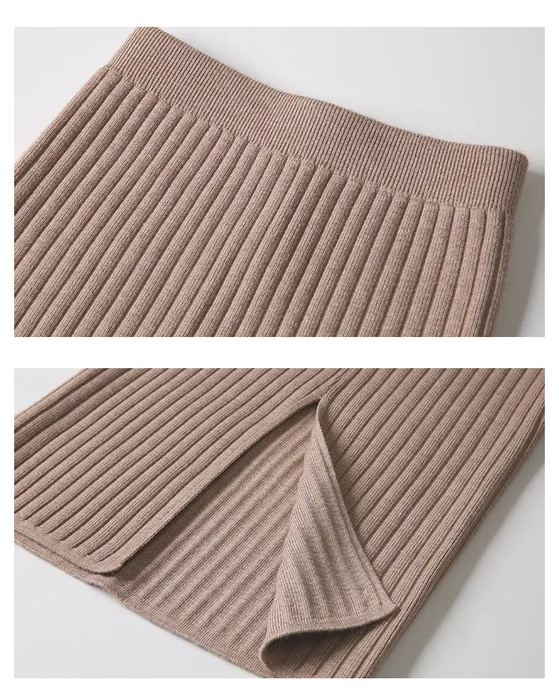 Knitted Split High Waist Skirt for Women Winter — feature 7