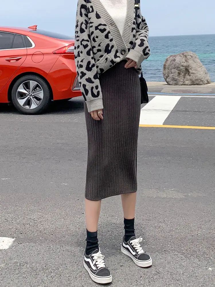 Knitted Split High Waist Skirt for Women Winter - Image 2