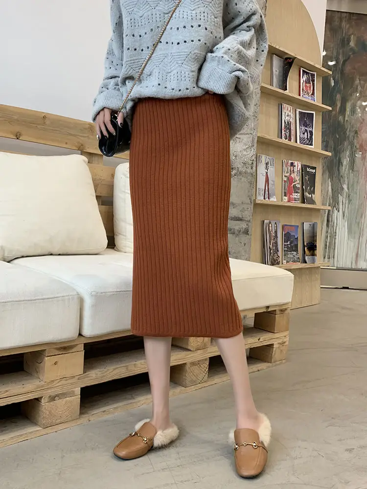 Knitted Split High Waist Skirt for Women Winter - Image 3