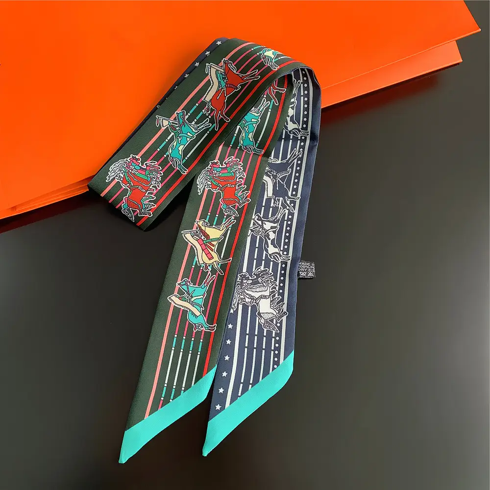 Autumn Winter Silk Scarf with Ribbon & Hat - Image 7