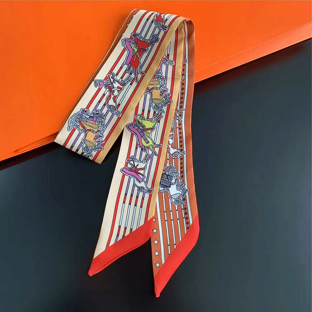 Autumn Winter Silk Scarf with Ribbon & Hat - Image 8