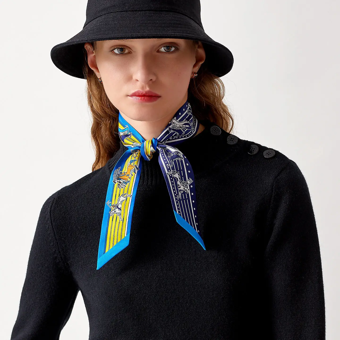 Autumn Winter Silk Scarf with Ribbon & Hat - Image 9