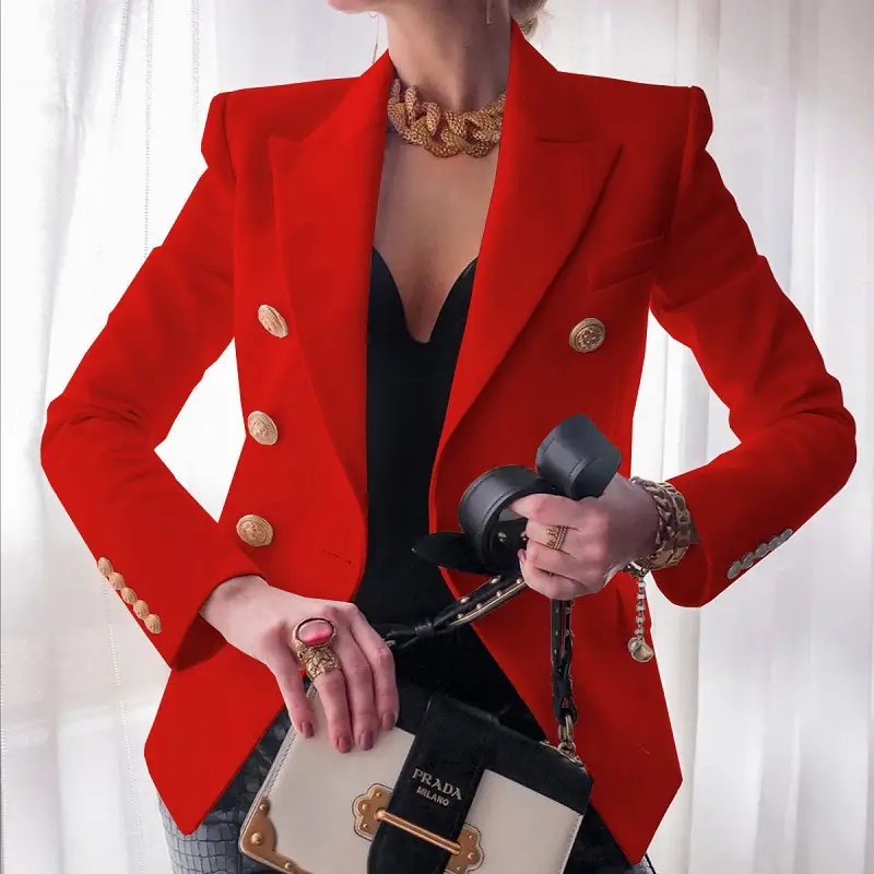 Black Blazer Jacket for Women with Gold Buttons - Image 4