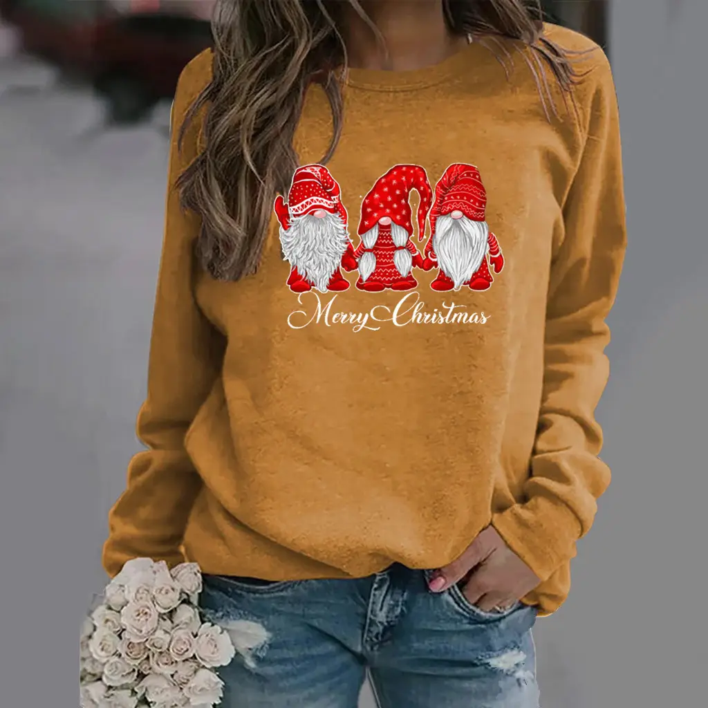 Women Christmas Printed Long Sleeve Sweater Mustard - Image 15
