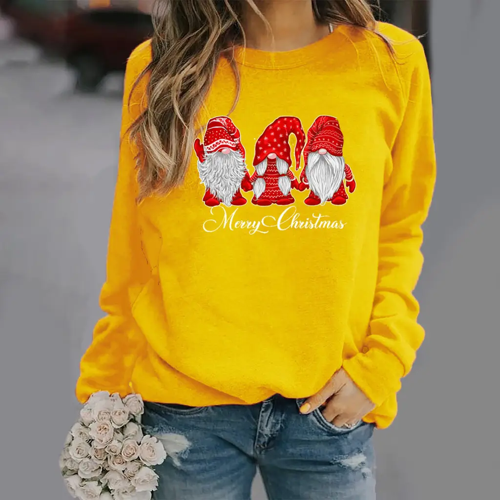 Women Christmas Printed Long Sleeve Sweater Mustard - Image 4