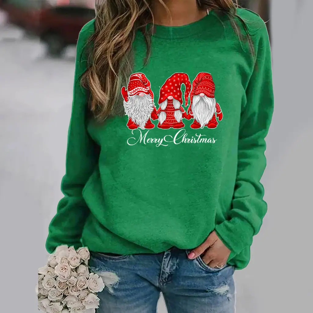 Women Christmas Printed Long Sleeve Sweater Mustard - Image 8
