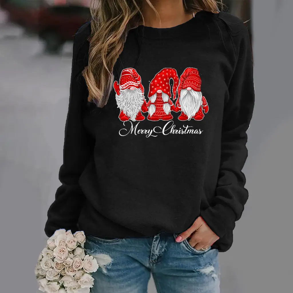 Women Christmas Printed Long Sleeve Sweater Mustard - Image 9
