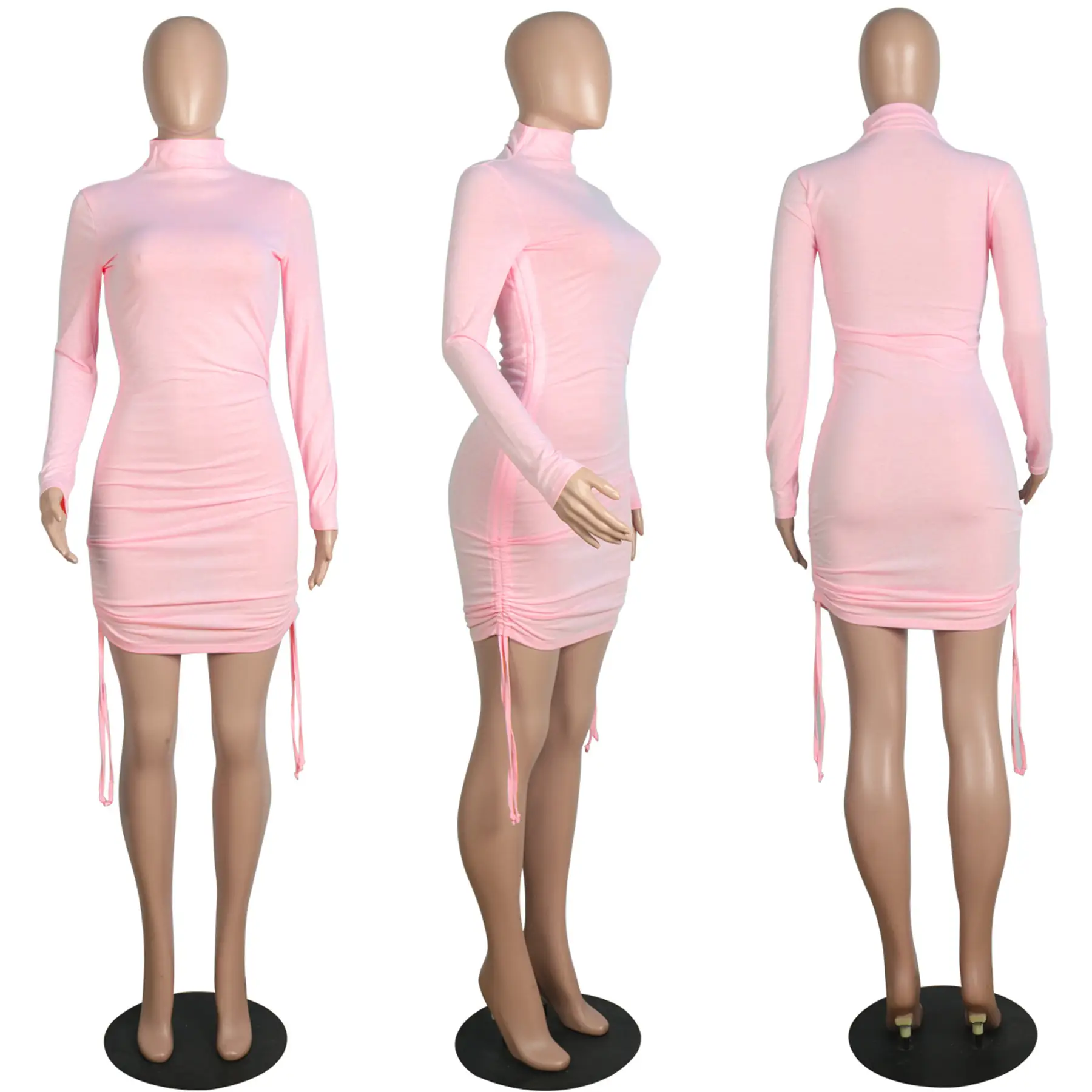 2022 Pink Long Sleeve Hip-Cover Dress for Women