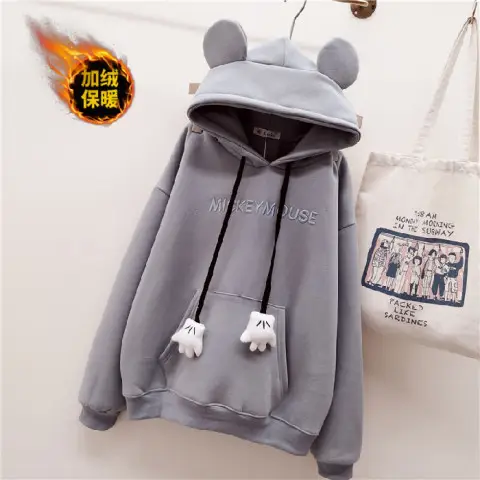 Women Pink Fleece Hoodie Rabbit Ear Design - Image 4