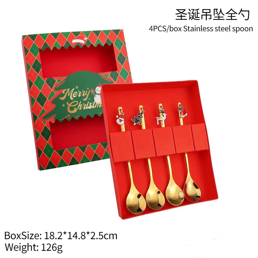 Christmas Spoon Set 4Pcs Stainless Steel Gift Box - Image 2