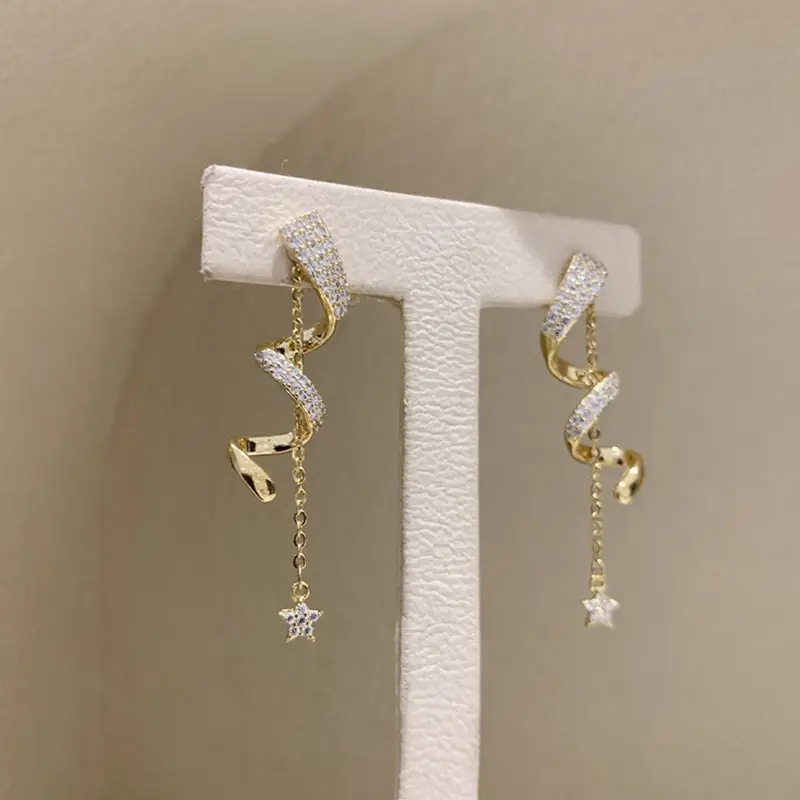 Silver Diamond Spiral Star Earrings for Women - Image 3