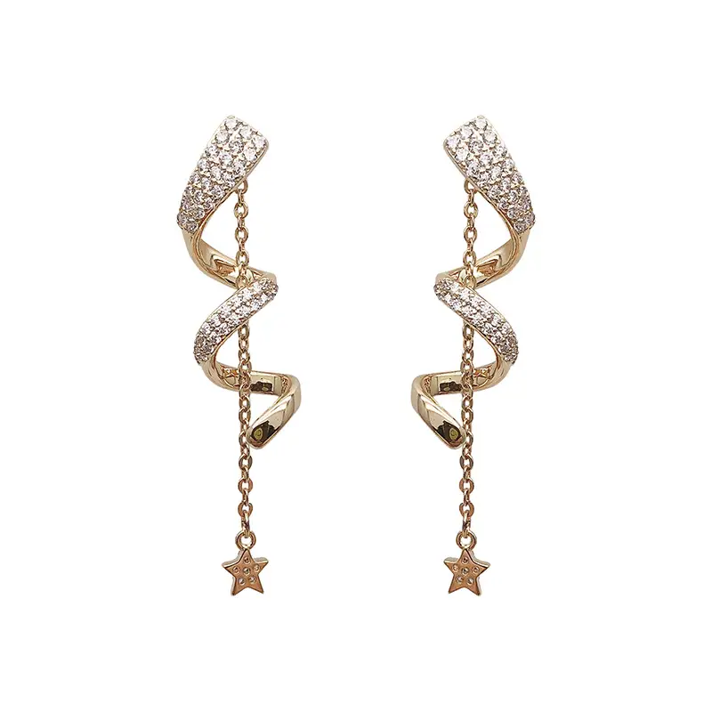 Silver Diamond Spiral Star Earrings for Women - Image 6