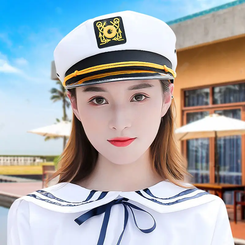 Navy Embroidered Women's Flat Cap for Party & Stage Wear - Image 6