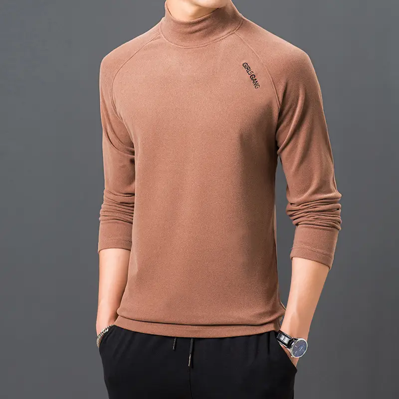Men Velvet Turtleneck Sweatshirt Blue Long Sleeve - Image 3