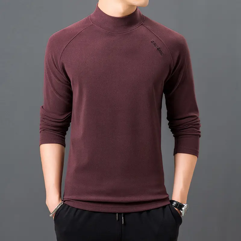 Men Velvet Turtleneck Sweatshirt Blue Long Sleeve - Image 5