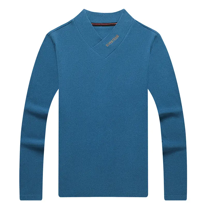 Men Velvet Turtleneck Sweatshirt Blue Long Sleeve - Image 7