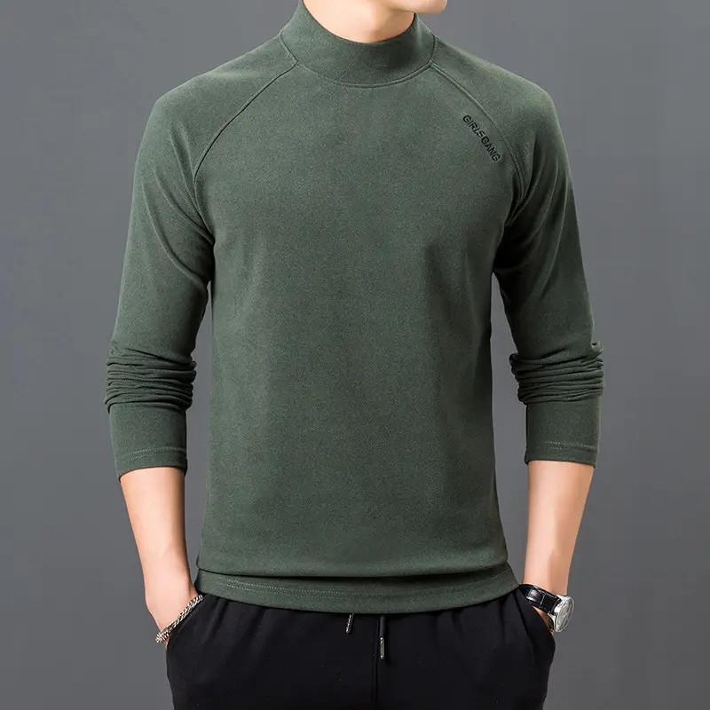 Men Velvet Turtleneck Sweatshirt Blue Long Sleeve - Image 4