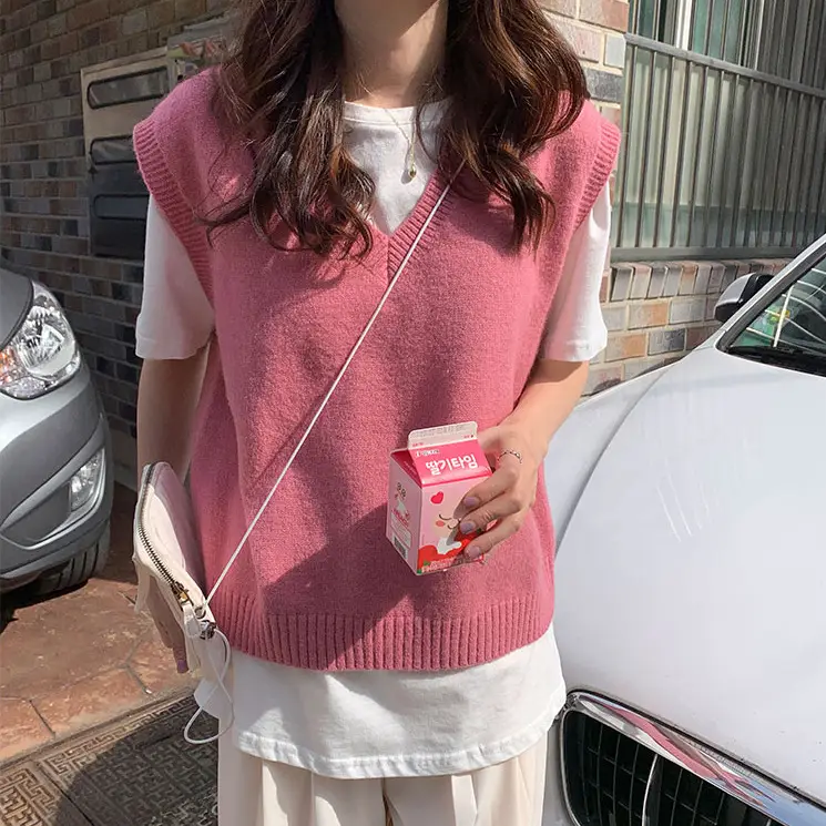 Women Loose Knitted Sleeveless Vest Pink 2020 - Image 7