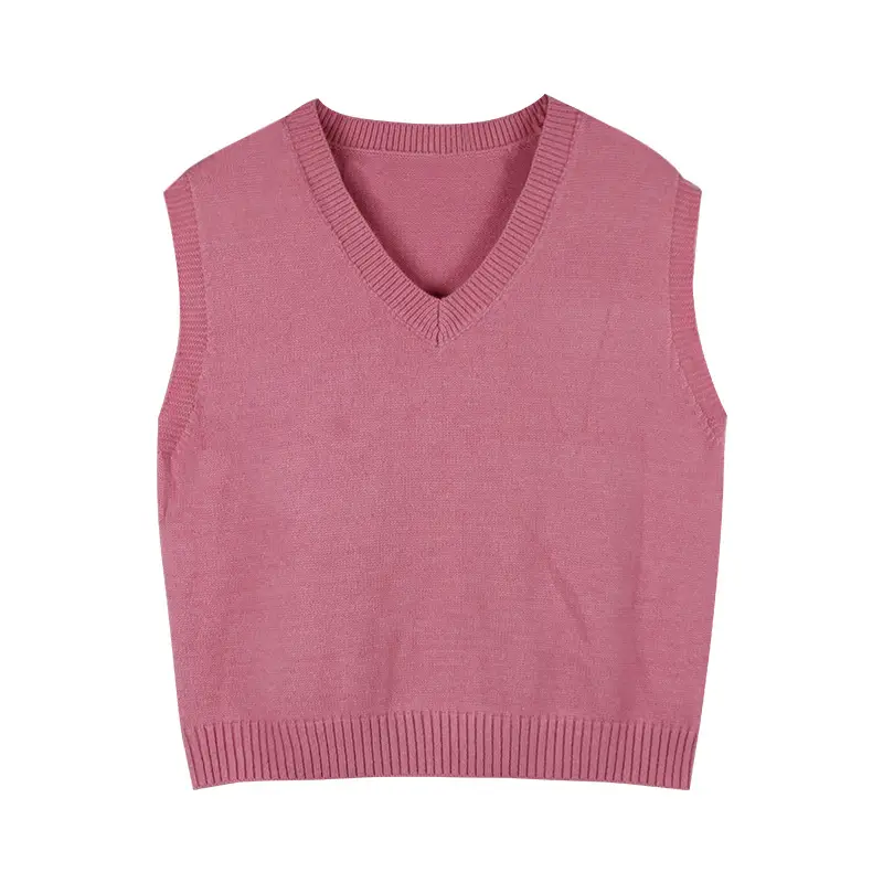 Women Loose Knitted Sleeveless Vest Pink 2020 - Image 8