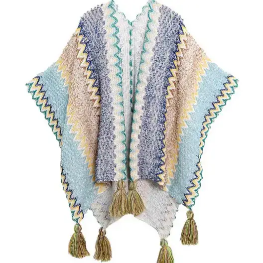 New Ethnic Style Shawl Pullover Tassel Cardigan Knitwear Colorfulful Loose Retro Style Stripesd Knitwear Cape Jacket - Image 35