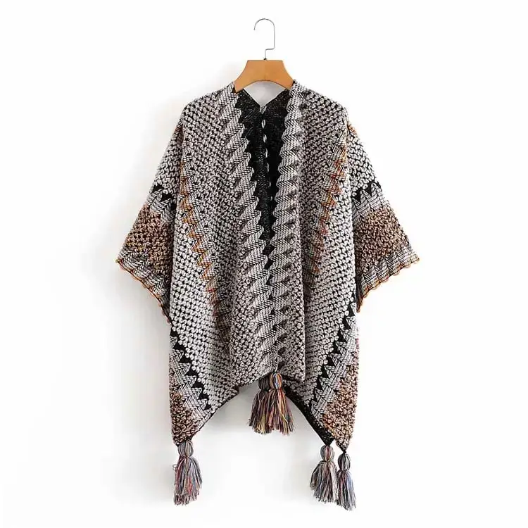 New Ethnic Style Shawl Pullover Tassel Cardigan Knitwear Colorfulful Loose Retro Style Stripesd Knitwear Cape Jacket - Image 38