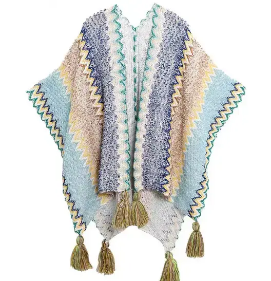 New Ethnic Style Shawl Pullover Tassel Cardigan Knitwear Colorfulful Loose Retro Style Stripesd Knitwear Cape Jacket - Image 31