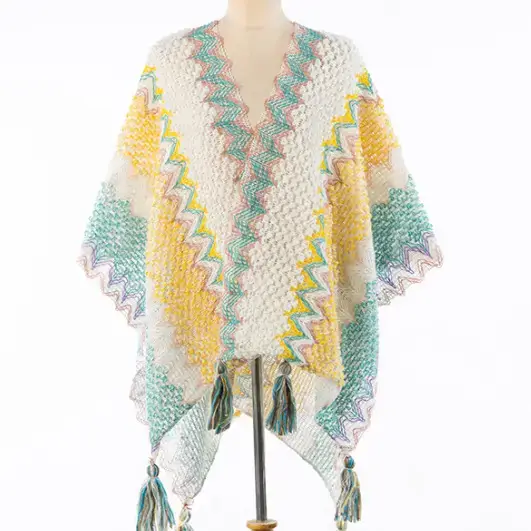 New Ethnic Style Shawl Pullover Tassel Cardigan Knitwear Colorfulful Loose Retro Style Stripesd Knitwear Cape Jacket - Image 22