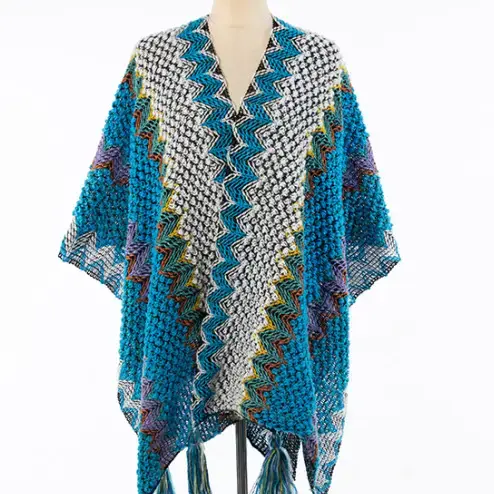 New Ethnic Style Shawl Pullover Tassel Cardigan Knitwear Colorfulful Loose Retro Style Stripesd Knitwear Cape Jacket - Image 23