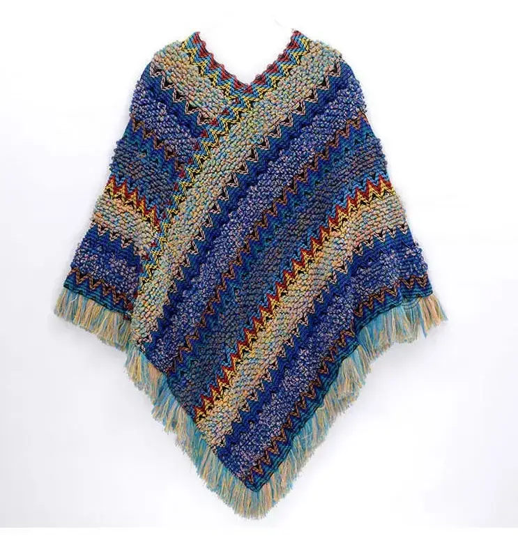 New Ethnic Style Shawl Pullover Tassel Cardigan Knitwear Colorfulful Loose Retro Style Stripesd Knitwear Cape Jacket - Image 25