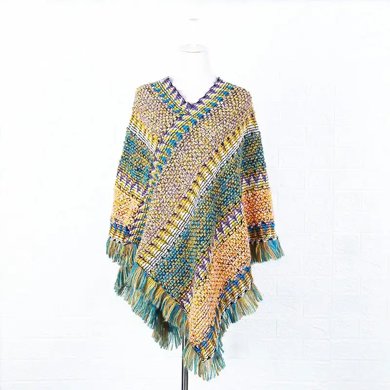 New Ethnic Style Shawl Pullover Tassel Cardigan Knitwear Colorfulful Loose Retro Style Stripesd Knitwear Cape Jacket - Image 28
