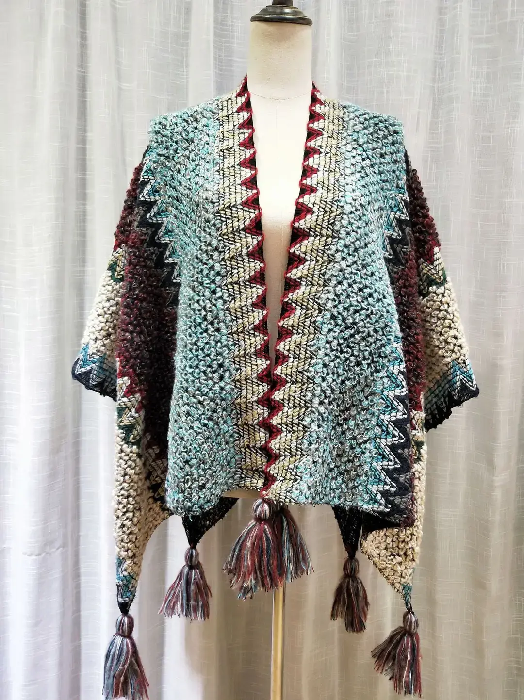 New Ethnic Style Shawl Pullover Tassel Cardigan Knitwear Colorfulful Loose Retro Style Stripesd Knitwear Cape Jacket - Image 9