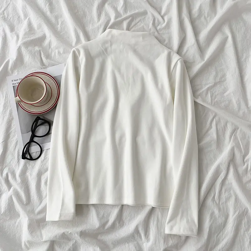 Women Grey Velvet High Collar Long Sleeve Shirt - Image 8