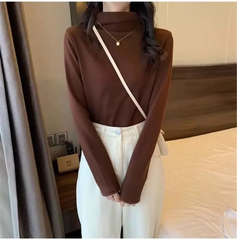 Women Grey Velvet High Collar Long Sleeve Shirt - Image 2