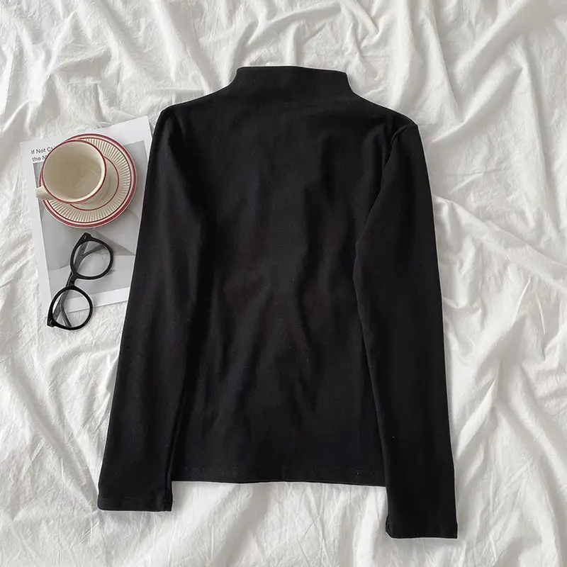 Women Grey Velvet High Collar Long Sleeve Shirt - Image 3