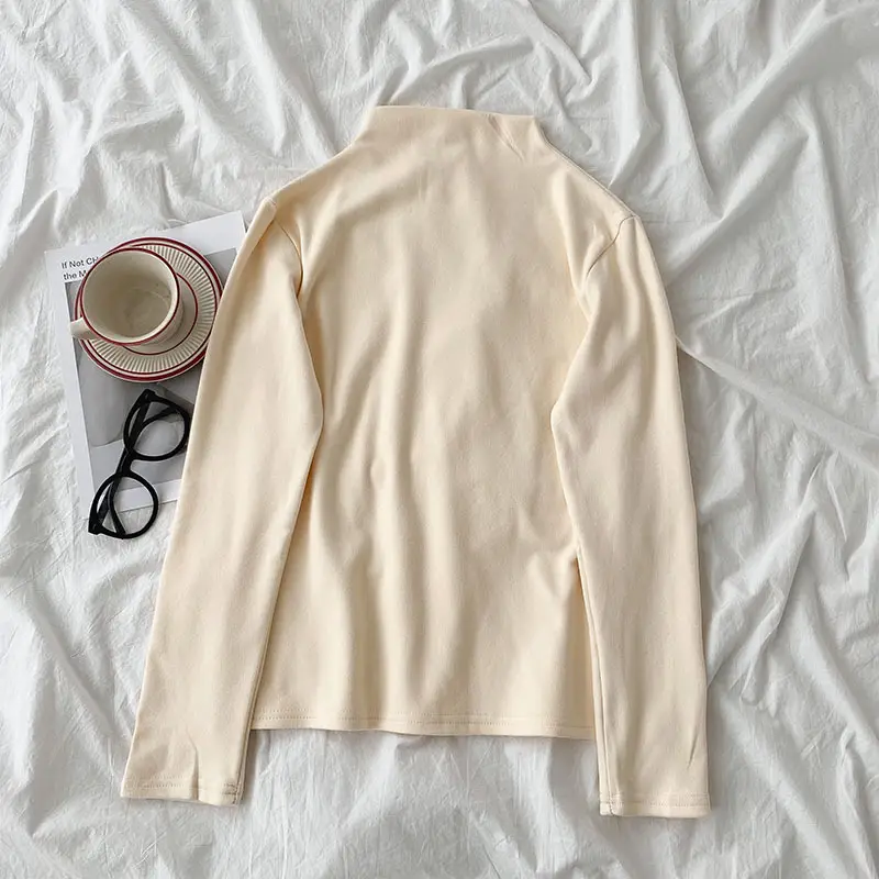 Women Grey Velvet High Collar Long Sleeve Shirt - Image 4
