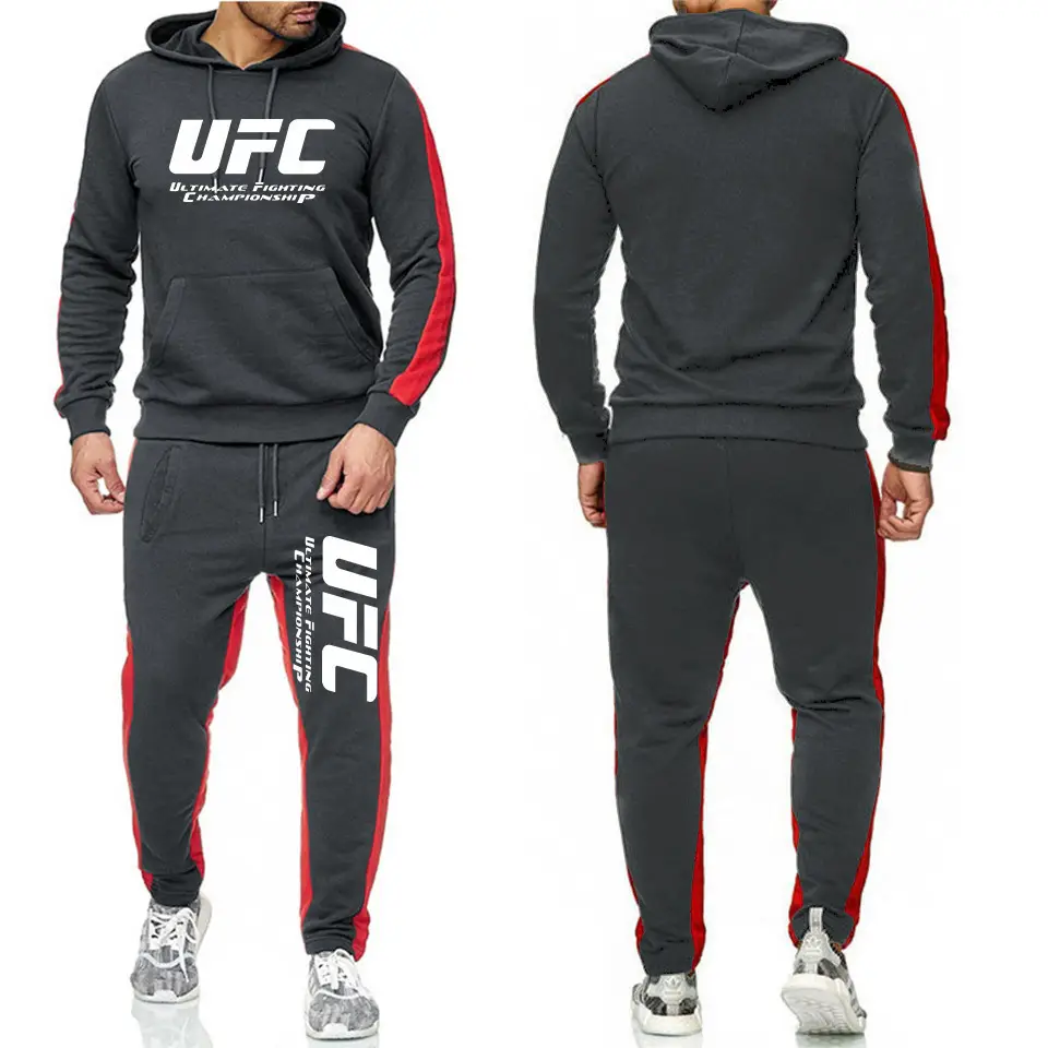 Men White UFC Hooded Sweatpants Suit Slim Fit