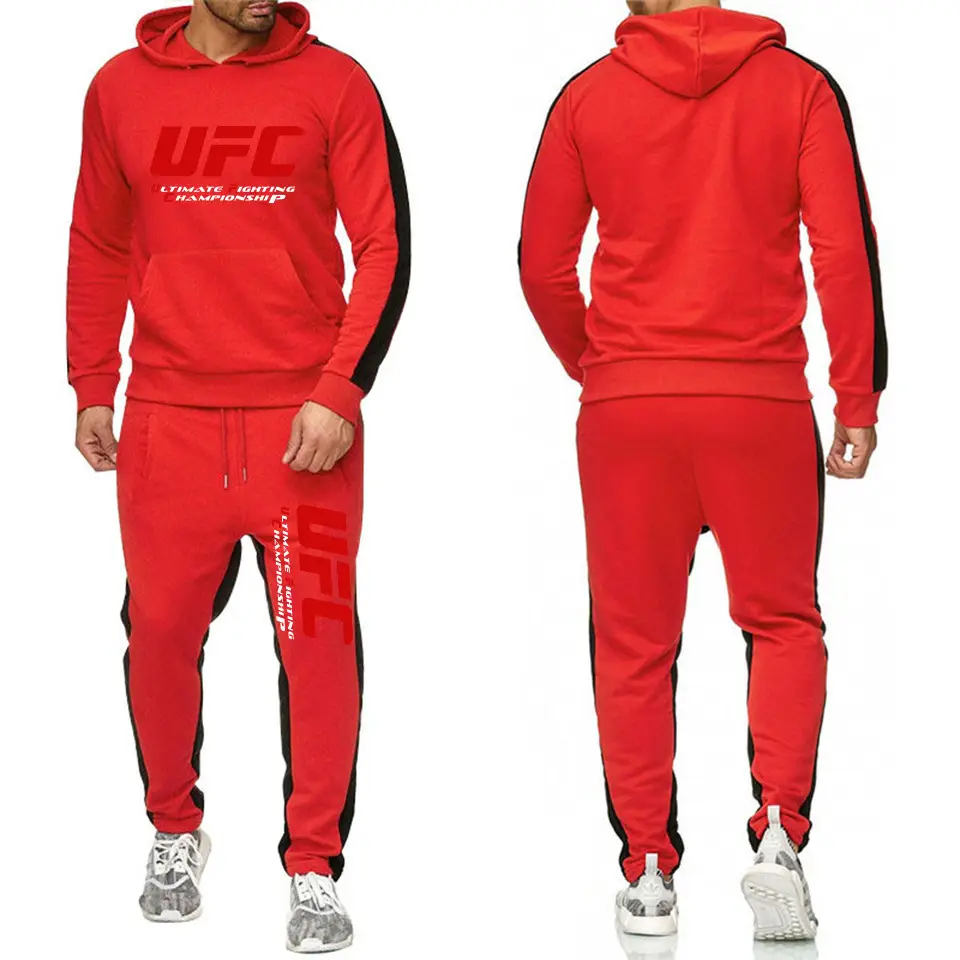 Men White UFC Hooded Sweatpants Suit Slim Fit