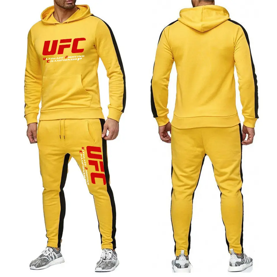 Men White UFC Hooded Sweatpants Suit Slim Fit
